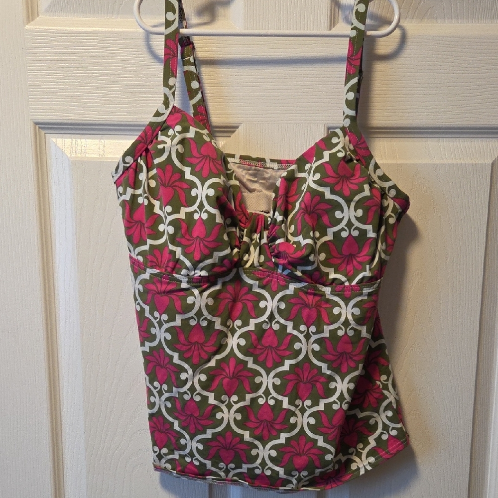 Lands' End Pink and Green Floral Tankini
